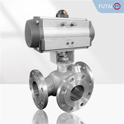 Dreiwege-Kugelhahn aus Edelstahl mit pneumatischer Steuerung